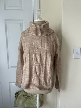 Turtleneck Cable Knit Sweater - Beige